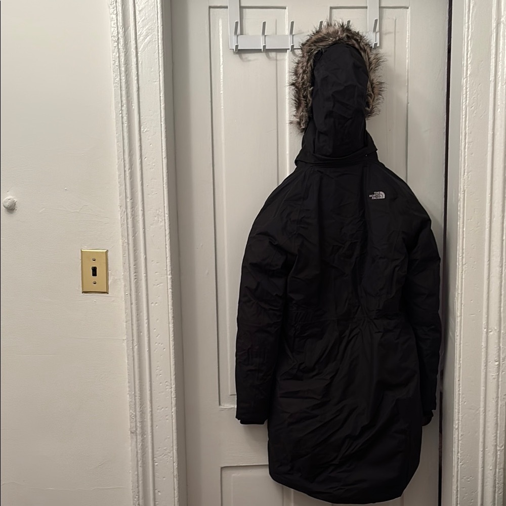 North Face Black Hooded Parka with Fur Trim - Picture 2 of 5